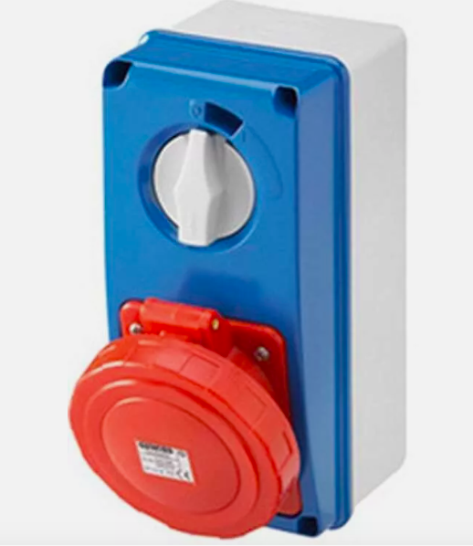 GEWISS GW66219N TOMA DE CORRIENTE VERTICAL INTERCONECTADA CON INTERRUPTOR, 32A, 3P+E, 415V, IP67